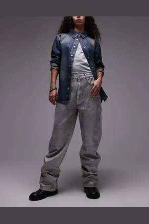 AllSaints – Mia – Weite Jeans im Carpenter-Stil in beschichtetem
