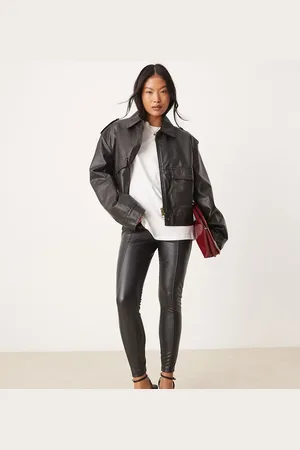 New Look – Leggings aus schwarzem Kunstleder mit Frontnaht