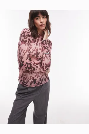 Topshop – Langärmliges Oberteil in mit Knitterstruktur und Leopardenmuster