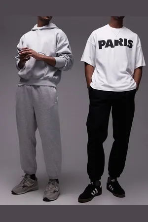 Topman – 2er-Pack hochwertige, schwere Jogginghose in Schwarz und meliertem Grau mit lockerem Schnitt