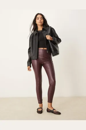 New Look – Leggings aus Kunstleder in Burgunderrot