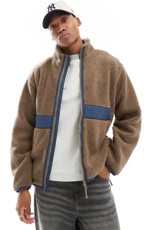 Farah – Elias – Fleecejacke in Pilz- mit blauen Einsätzen und durchgehendem Reißverschluss
