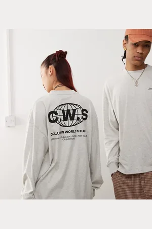 COLLUSION Unisex – Langärmliges T-Shirt in meliert mit Grafik