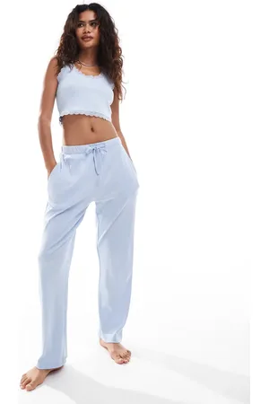 Brave Soul – Gerippter Pyjama in Hellblau mit Spitzenborte