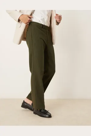 ASOS – Elegante Twill-Hose aus Wollmix in Dunkelgrün mit geradem Schnitt