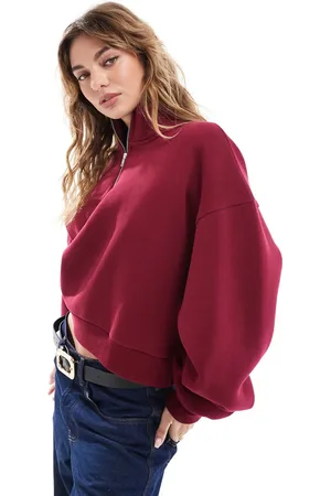 ASOS – Sweatshirt in Burgunderrot mit halblangem Reißverschluss