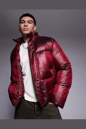 ASOS – Oversize-Pufferjacke in Metallic-Burgunderrot