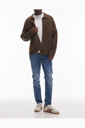 Topman – Eng geschnittene Stretch-Jeans in mittelblauer Waschung