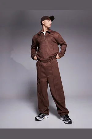 ASOS – Extrem weite, elegante Hose aus weichem Wildlederimitat in mit Bundfalten, Kombiteil