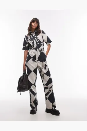 Topshop – Kurzärmliger Jumpsuit mit buntem Muster