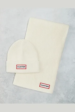 Hunter – Unisex-Set aus Strickmütze und Schal in Antikweiß in einer Box