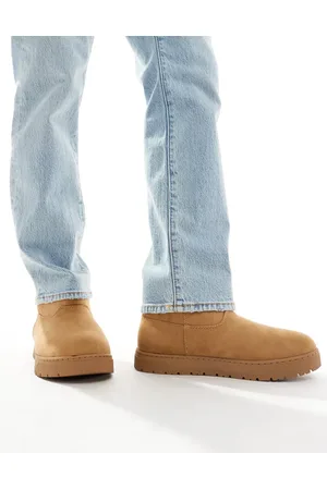 Pull&Bear – Stiefel aus Wildlederimitat in Steinbeige mit Pelzfutter