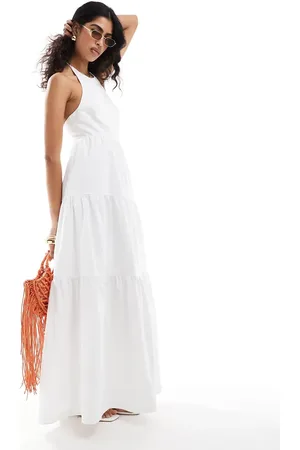 The Frolic Exklusiv – Sandy – Gestuftes Maxi-Strandkleid mit gesmokter Rückseite in gebrochenem