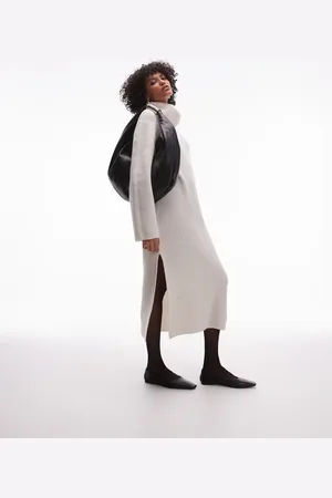 ARKET – Midaxi-Strickkleid aus Wolle in Wollweiß mit Wasserfall-Stehkragen