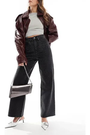 ONLY – Hope – Jeans in verwaschenem mit weitem Bein und Strassbesatz
