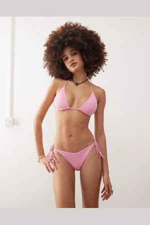 Monki – Mix and Match – Seitlich gebundene Bikinihose in hellem Staubrosa
