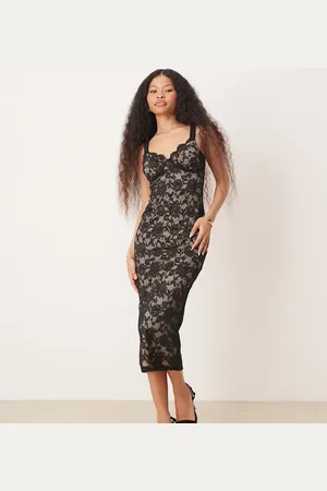 New Look – 2-farbiges Spitzen-Midikleid in
