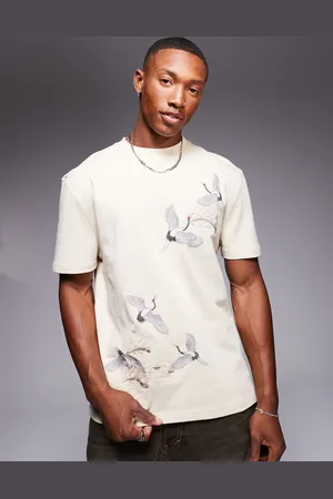 River Island – T-Shirt in mit Kranich-Stickerei
