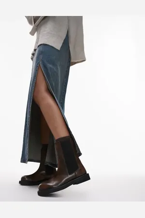 Topshop – Lana – Chelsea-Stiefel aus Leder in Used