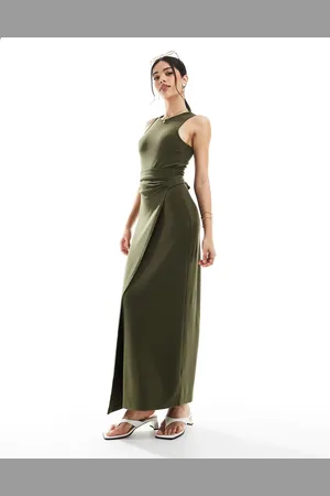 4th & Reckless – Ärmelloses, drapiertes Maxikleid in Olivgrün mit seitlichem Bindedetail