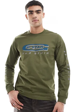 G-Star – Langärmliges T-Shirt in Khaki mit Old-Skool-Logo