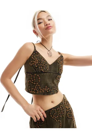 COLLUSION – Festival – Camisole-Oberteil in Schokoladenbraun mit Kordelstickerei, Kombiteil