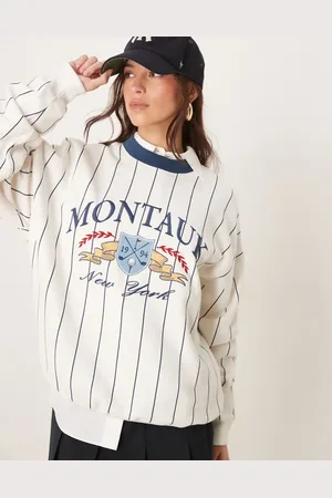 Abercrombie & Fitch – Fleece-Oberteil in Cremeweiß-Bunt gestreift