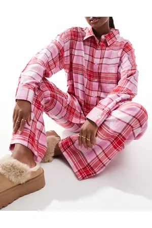 Cotton On Cotton On – Locker geschnittenes Pyjama-Unterteil aus Flanell mit Karomuster in Rosa und Rot