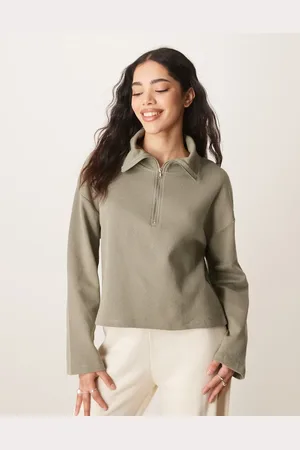 ASOS – Sweatshirt in Minzgrün mit kurzem Reißverschluss und Waffelstruktur