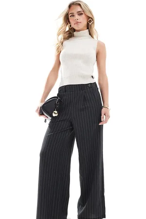 JDY – Hose in Dunkelgrau mit Nadelstreifen und weitem Bein