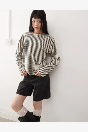 Monki – Langärmliges Oberteil mit Streifen in und Beige