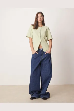 Abercrombie & Fitch – Elegantes, kurzärmliges Oberteil in Hellgrün mit Knopfleiste