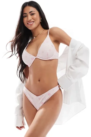Hollister – Knappe Bikinihose in Blassflieder mit Blumenmuster und hohem Beinausschnitt, Kombiteil