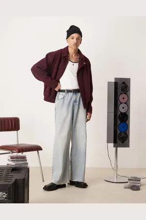 ASOS – Harrington-Jacke in burgunderroter Woll-Optik mit Oversize-Schnitt