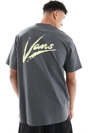 Vans – Brush – Lockeres T-Shirt in Asphaltgrau/Schatten-Limettengrün mit Schriftzug