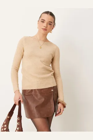 MANGO – Leichter Pullover in Beige mit hohem U-Boot-Ausschnitt