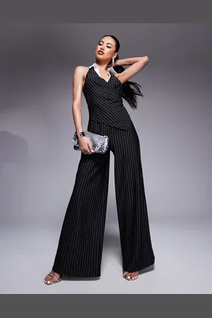 River Island – Jumpsuit in Schwarz mit Nadelstreifen