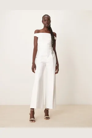 Abercrombie & Fitch – Schulterfreier, drapierter Jumpsuit in Wollweiß