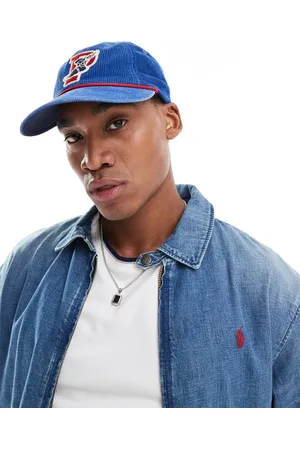 Ralph Lauren – Authentic P-wing – Cord-Baseballkappe in Mittelblau mit Flügel-Logo