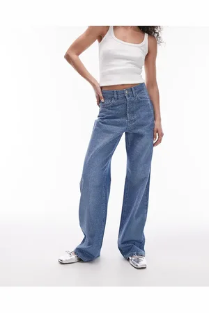 Topshop – Locker geschnittene Jeans in leuchtendem mit mittelhohem Bund und Verzierung