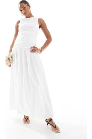 4th & Reckless – Ärmelloses Maxikleid aus Popeline in mit Raffung und tiefer Taille