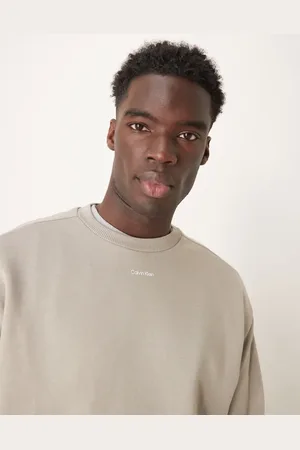 Calvin Klein – Sweatshirt in Steinbeige mit winzigem Logo