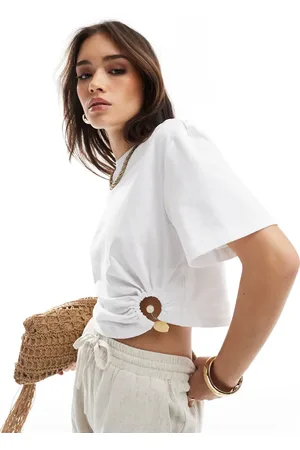 4th & Reckless – Cropped T-Shirt in mit perlenbesetztem Ringdetail