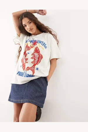Reclaimed – Oversize-T-Shirt in Wollweiß mit Fisch-Grafik