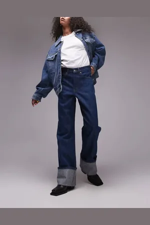 Topshop – Selvedge – Jeans in Indigoblau mit Umschlag und hohem Bund
