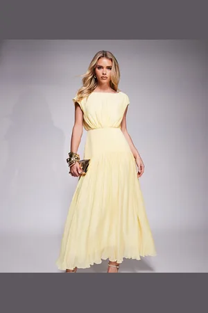 Forever New – Maxikleid in Zitronengelb mit tiefem Saum