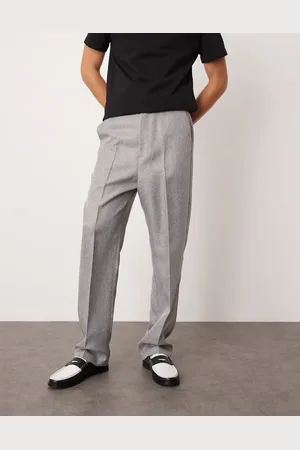 ASOS – Elegante Hose in Hellgrau mit hohem Bund, geradem Bein und Fischgrätmuster