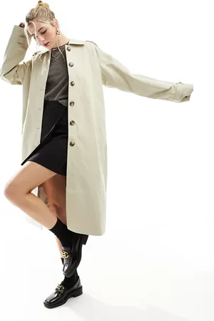 VILA – Trenchcoat in Steinbeige mit Knopfleiste