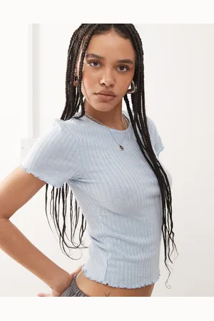 Noisy May – Knapp geschnittenes T-Shirt in Hellblau mit Kräuselsaum