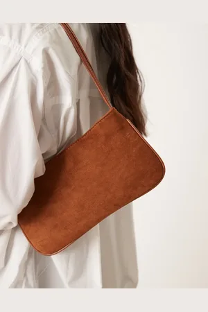 ASOS – Schultertasche aus braunem Wildlederimitat mit dünnen Henkeln